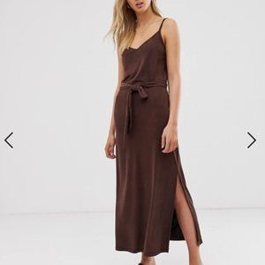 Warehouse Cami midaxi dress in chocolate brown 4